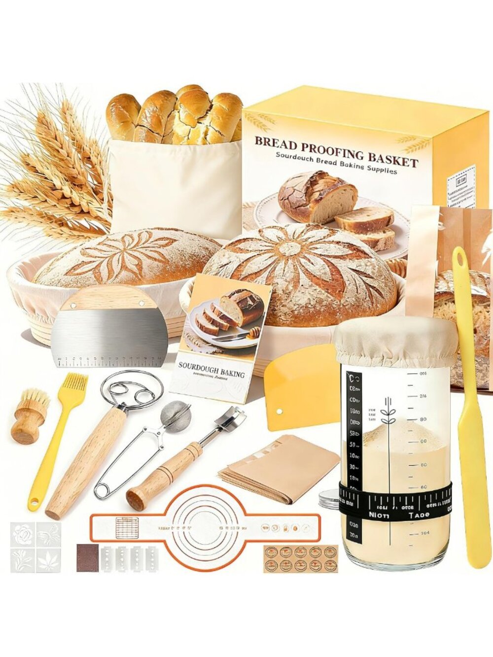 Umite Chef Sourdough Starter Kit, Banneton Bread Proofing Baskets Set